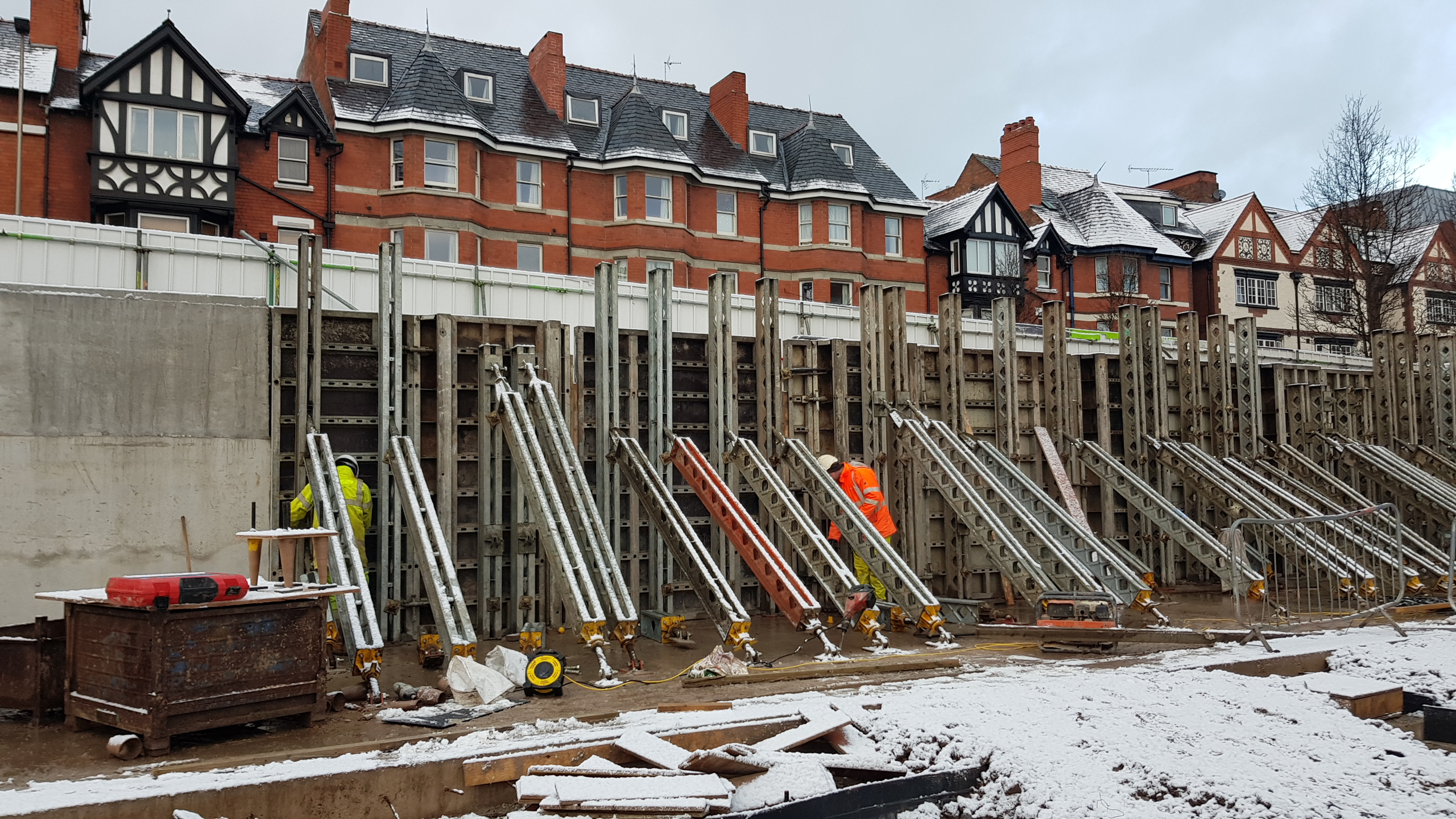 Concrete wall formwork during construction at Belong Chester