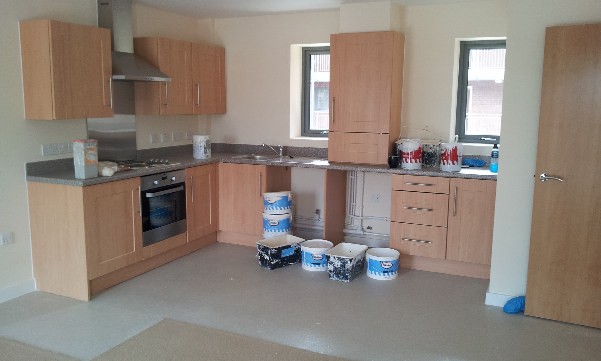 Apartment kitchen during finishing works at Old Post Office, Chester